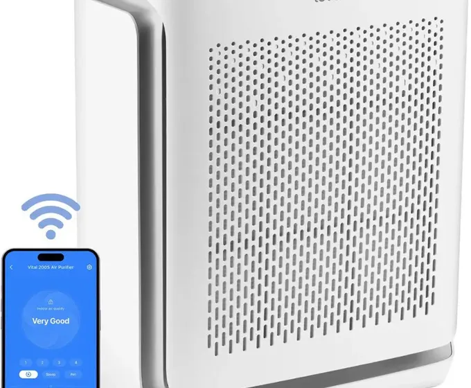 Levoit Vital 200S-P smart air purifier in white and grey, front view