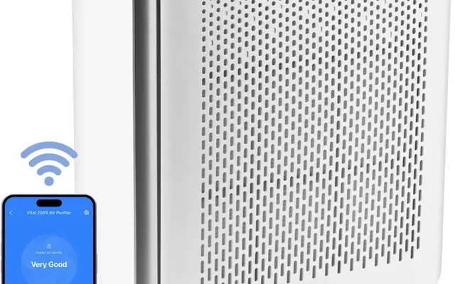 Levoit Vital 200S-P smart air purifier in white and grey, front view