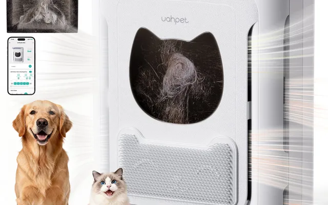 uahpet Air Purifier Slim with built-in air quality monitor, white and grey, front view