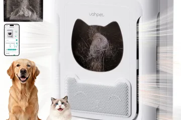 uahpet Air Purifier Slim with built-in air quality monitor, white and grey, front view