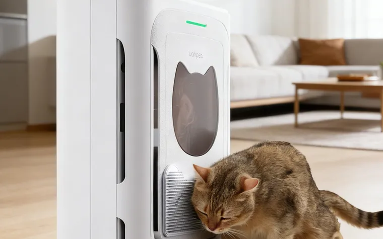 uahpet Air Purifier Slim shown in a home setting near a litter area